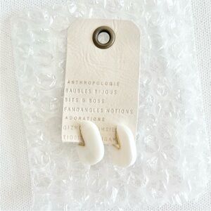 Anthropologie Stone Circle Post White and Gold Earrings